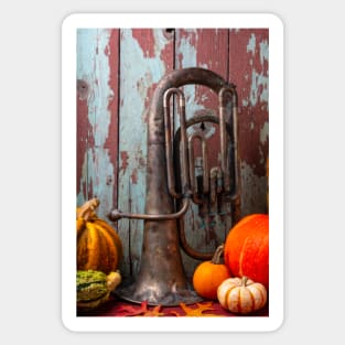 Old Tuba And Pumpkins Sticker